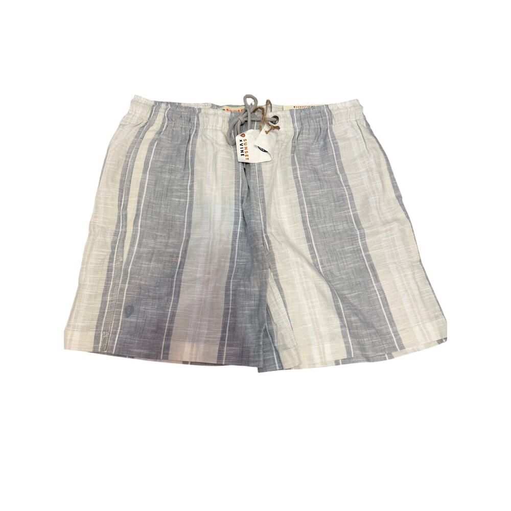 NWT Sunset x Vine Men’s Large Striped Linen Shorts Gray White Vertical Stripe